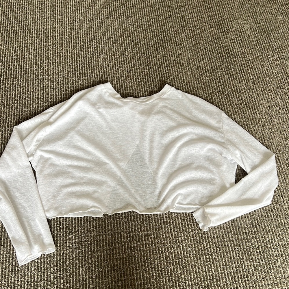 Oak + fort linen blend cropped swing white long sleeve size S
